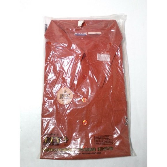 Ely & Walker Men’s Sz L Orange Half Sleeve Button Up Shirt Permanent Press - Picture 2 of 4